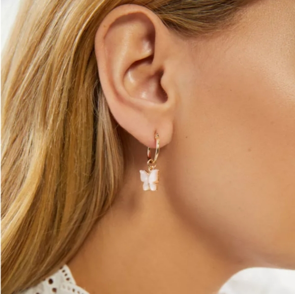 BUTTERFLY New Dainty Drop Pendant Huggie Style Pirced Ear Earrings - Picture 3 of 13